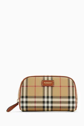 Small Check Cosmetic Pouch in Coated-canvas