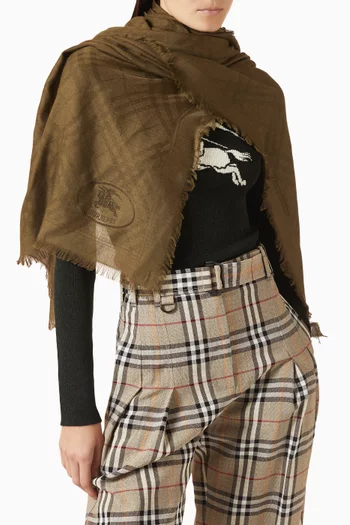 وشاح بنقشة مربعات صوف وحرير