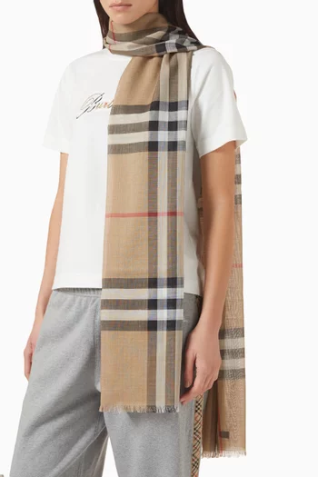 Giant Check Scarf in Wool-silk