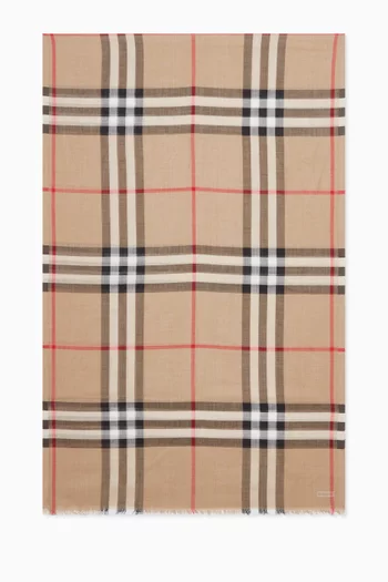 Giant Check Scarf in Wool-silk