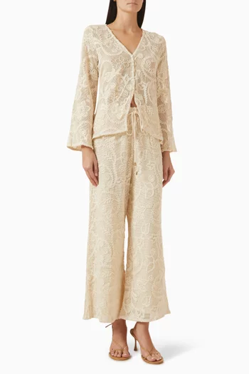 طقم بلوزة وبنطال فالنتاين دانتيل