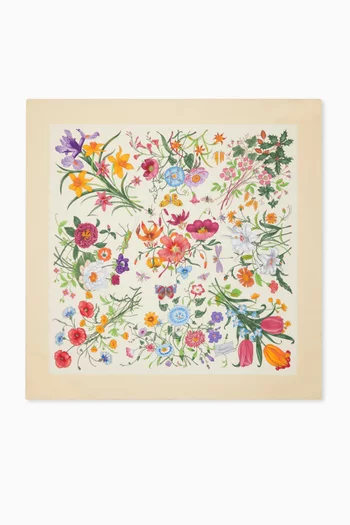 Floral-print Square Scarf in Silk Twill