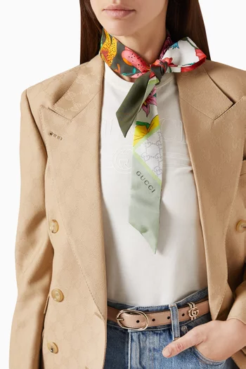 Floral-print Ribbon Scarf in Silk