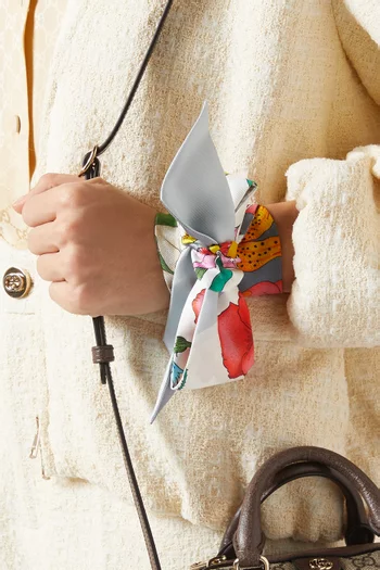 Floral-print Ribbon Scarf in Silk