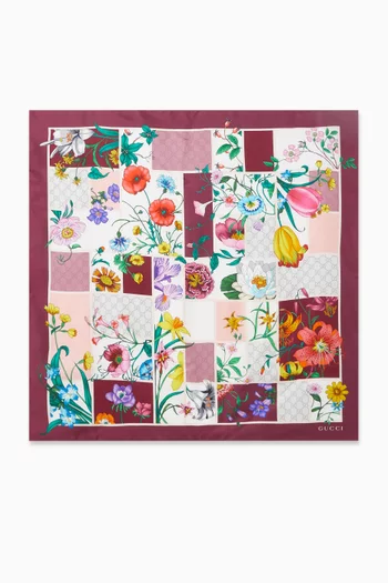 Floral-print Square Scarf in Silk-twill