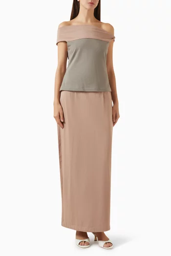 Two-tone Top & Skirt Set in Cotton