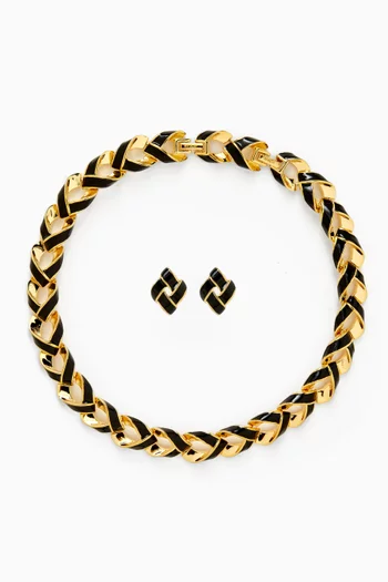 طقم قلادة وأقراط مطلي بالمينا فينتج من التسعينيات