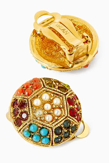 أقراط بمشبك وتصميم مستدير متعدد الألوان فينتج من الثمانينيات