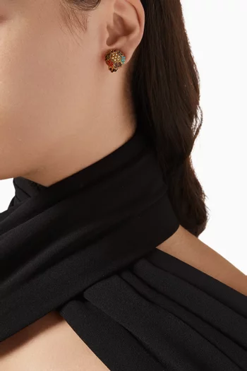 أقراط بمشبك وتصميم مستدير متعدد الألوان فينتج من الثمانينيات