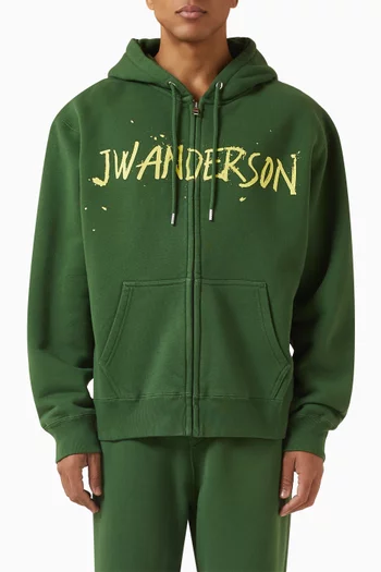 Zip Front Print Hoodie in Cotton