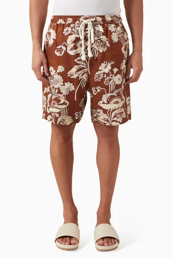 شورت بنقشة زهور فاوانيا كتان