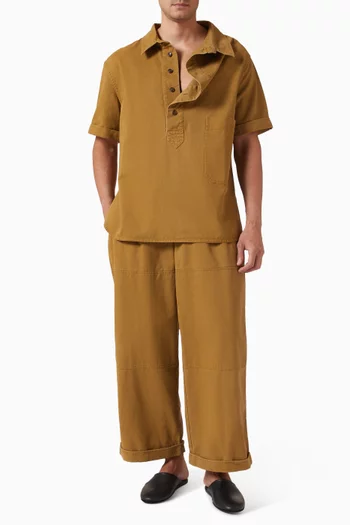Pleated Patch Pants in Cotton Drill