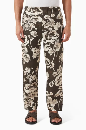 Print Resort Pants in Linen
