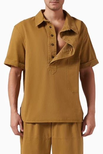 Asymmetrical Placket Shirt in Cotton Drill