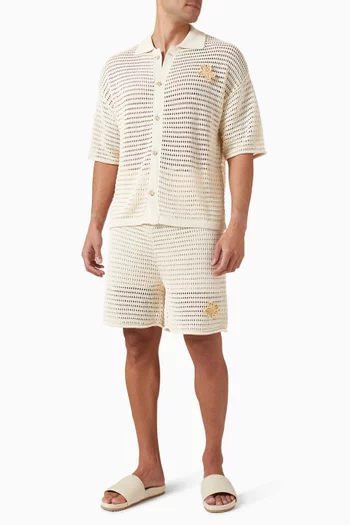 تي شيرت بولو بزهور كروشيه مزيج قطن