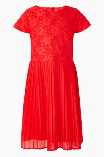 Pleated Floral Dress in Lace