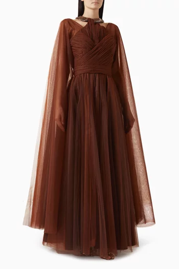 Cold-shoulder Gown in Tulle