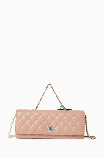 حقيبة فانتسي بيرلز بغطاء قلاب مزدوج جلد ماعز غير مستعملة