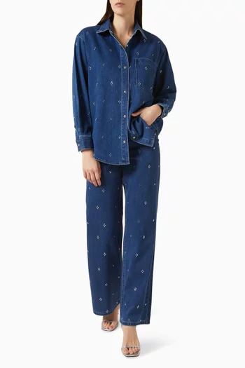 بنطال جينز بقصة ساق مستقيمة ومطرز بالكريستال دينم