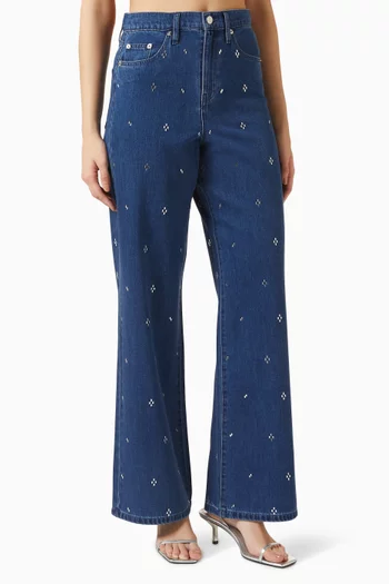 بنطال جينز بقصة ساق مستقيمة ومطرز بالكريستال دينم