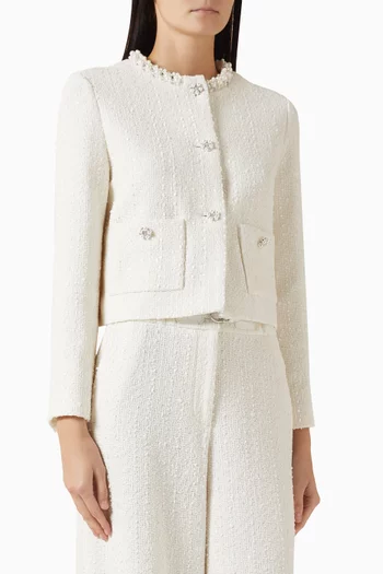 جاكيت بشريط مطرز باللؤلؤ تويد