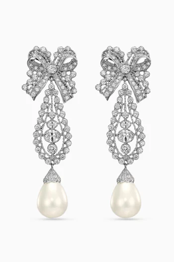 Pearl Dentelle Bow Earrings in 18kt White Gold & Rhodium-vermeil