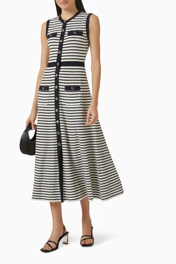 فستان منسوج متوسط الطول بنقشة مخططة