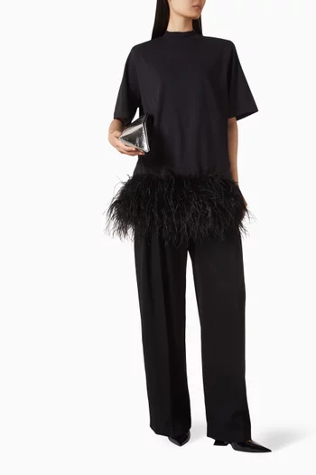 فستان بنمط تي شيرت بحافة مزينة بالريش قطن