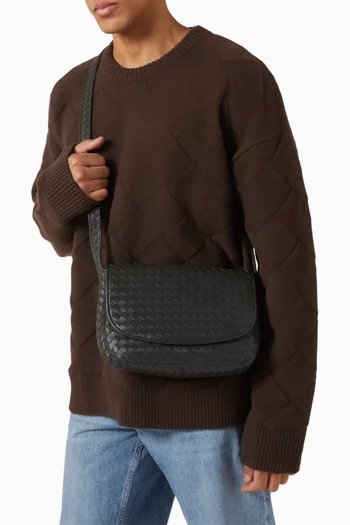 Veneto Flap Messenger Bag in Intrecciato Leather