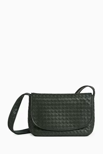 Veneto Flap Messenger Bag in Intrecciato Leather