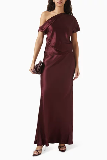 بلوزة بدرابيه غير متماثل ستان حرير