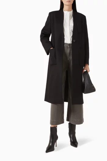 Collarless Log Coat in Wool-cashmere Blend