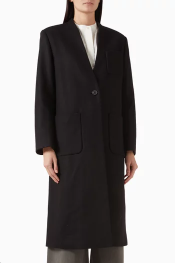 Collarless Log Coat in Wool-cashmere Blend