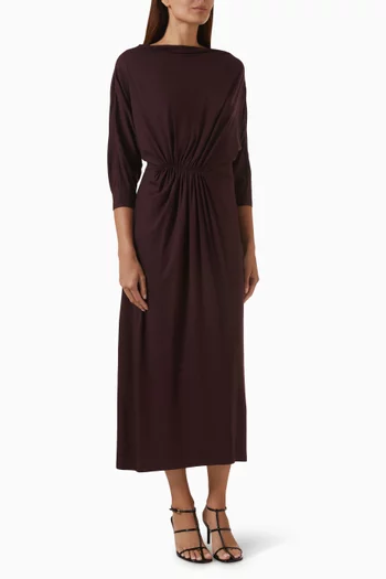 Gathered-waist Draped Dress in Lyocell Blend
