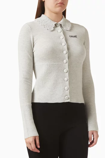 Logo Knit Cardigan in Wool