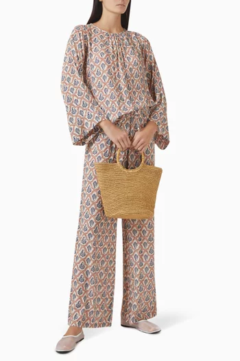 بلوزة بنقشة أوراق شجر هندسية فيسكوز