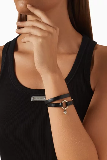 Skull Ring Double Wrap Bracelet in Leather