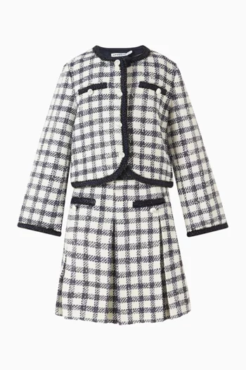 جاكيت بوكليه بنقشة مربعات مزيج صوف