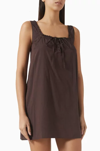 Button Frill Mini Dress in Cotton