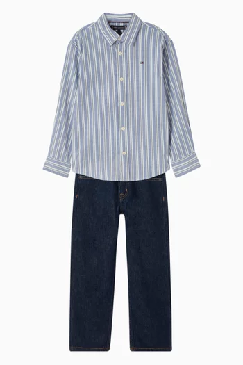 Flag Embroidery Relaxed Jeans in Denim