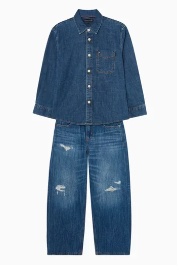 قميص بقصة فضفاضة دينم