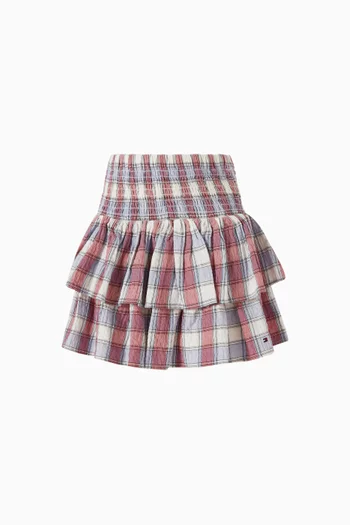Check Ruffled Smocked Skirt