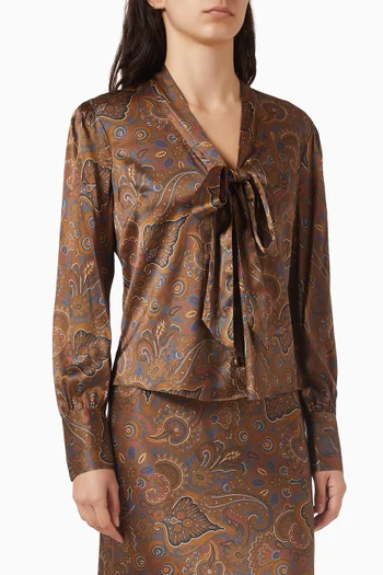 بلوزة فرانسين برباط عند الرقبة مزيج حرير