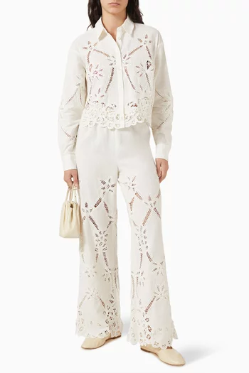 قميص اديريس مزين بتطريزات قطن وكتان