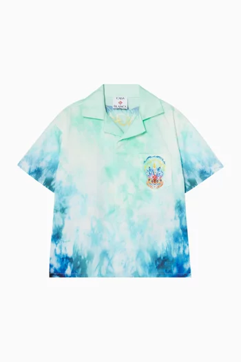 Surf Lotus Printed Short-sleeve Shirt in Cotton