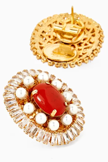 أقراط مرصعة بأحجار وكريستالات نحاس مطلي بالذهب