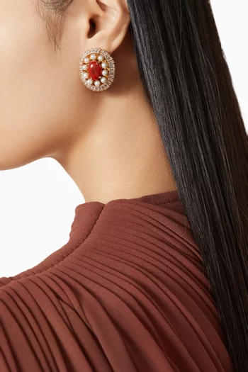 أقراط مرصعة بأحجار وكريستالات نحاس مطلي بالذهب