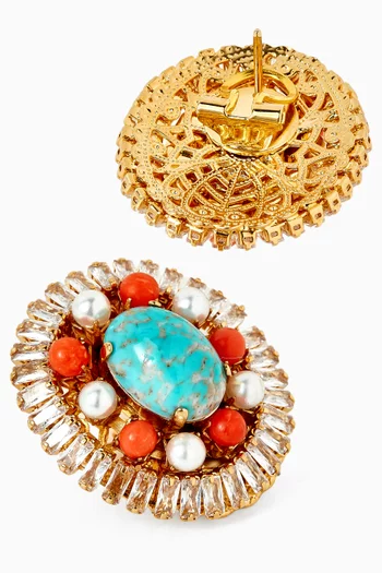 أقراط مرصعة بأحجار وكريستالات نحاس مطلي بالذهب