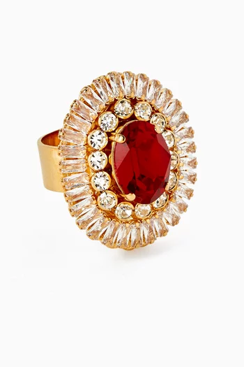 خاتم مرصع بالكريستال نحاس مطلي ذهبي