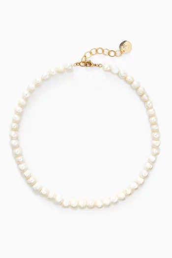 Pearl Beaded Necklace in Gold-plated Brass